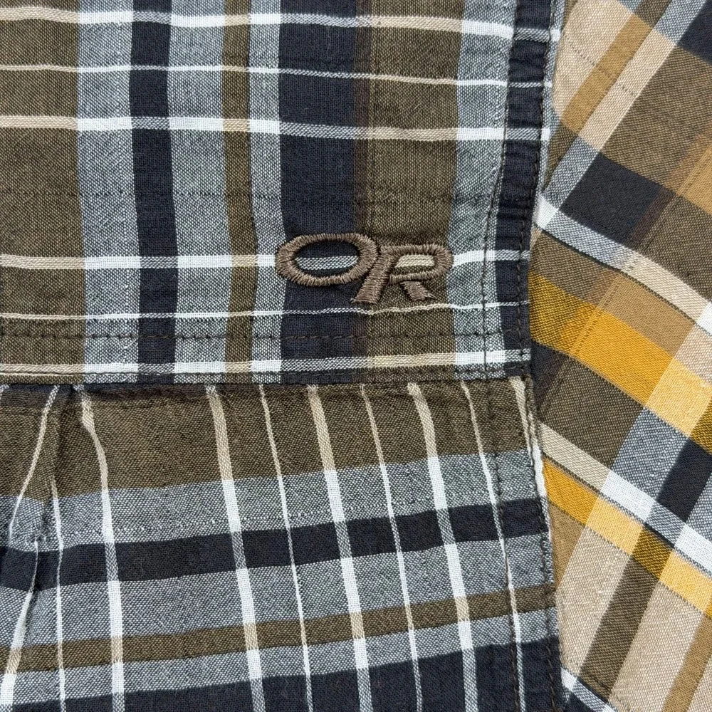 Outdoor‎ Research Plaid Shirt Mens Large Brown Yellow Short Sleeve Button Down